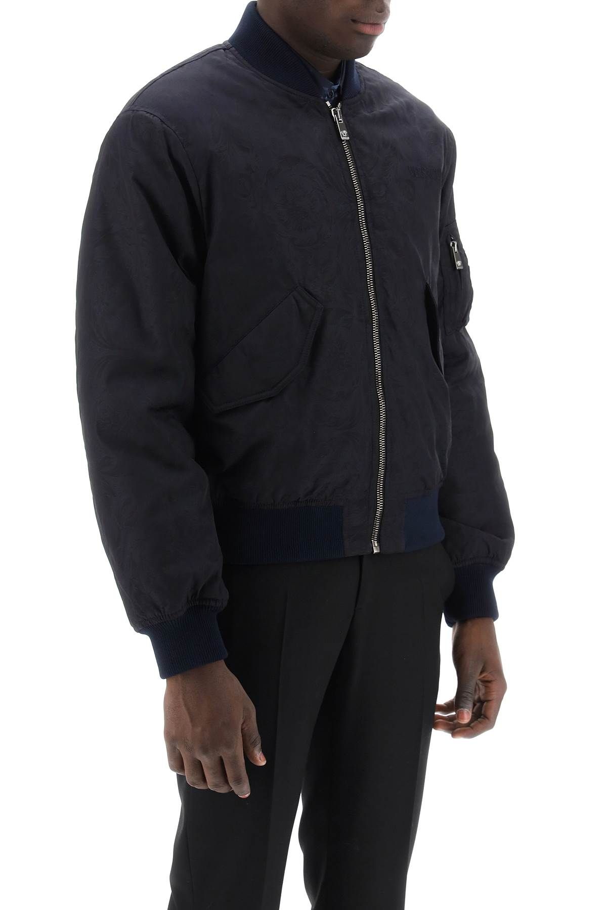 Shop Versace Barocco Bomber Jacket In Blue