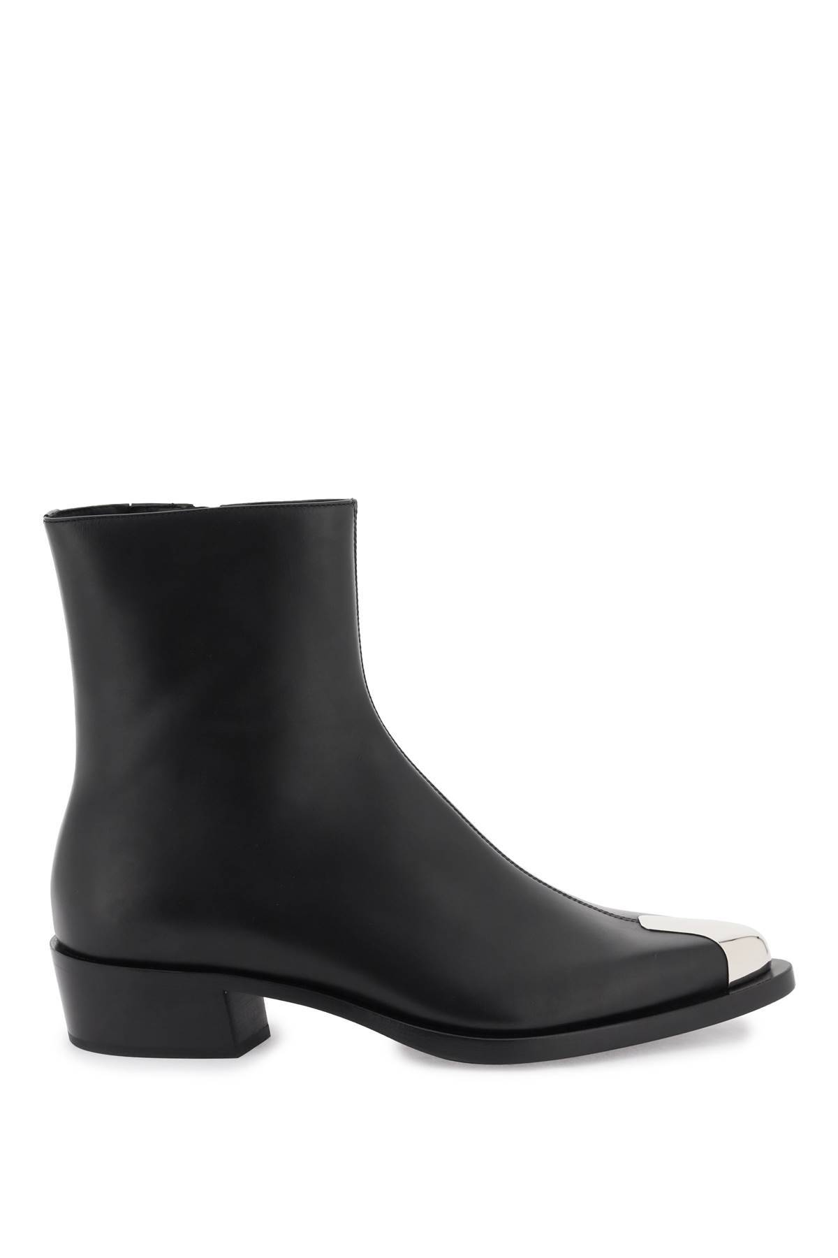 Shop Alexander Mcqueen Leather Punk Ankle Boots In Black