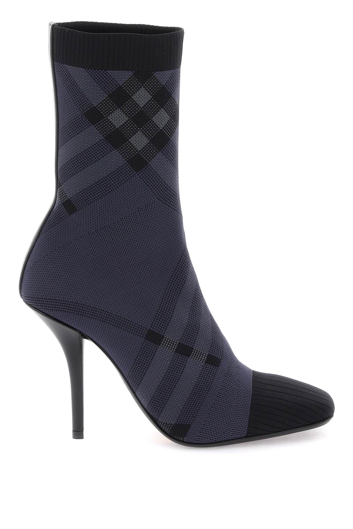 Shop Burberry Check Knit Ankle Boots In Grey,black