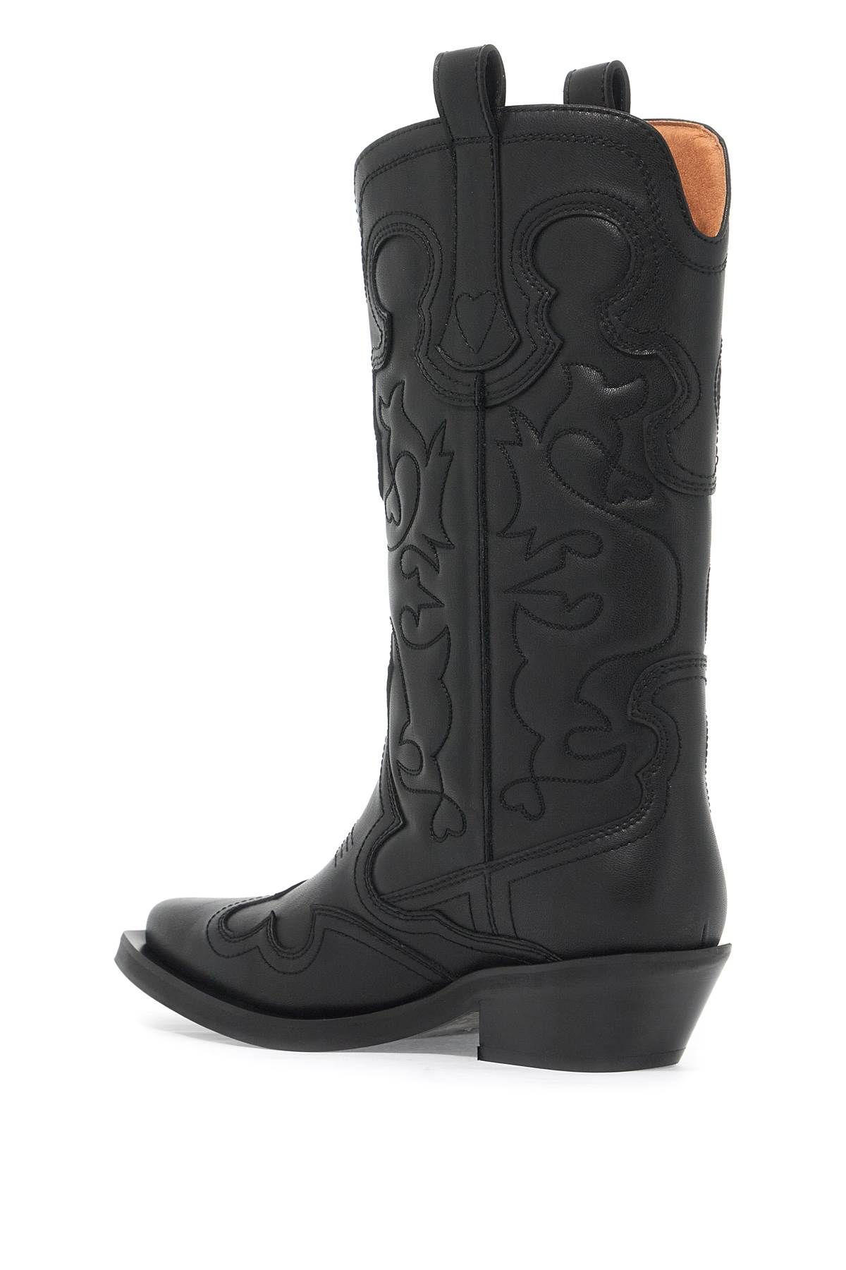 Shop Ganni Embroidered Western Boots In Black
