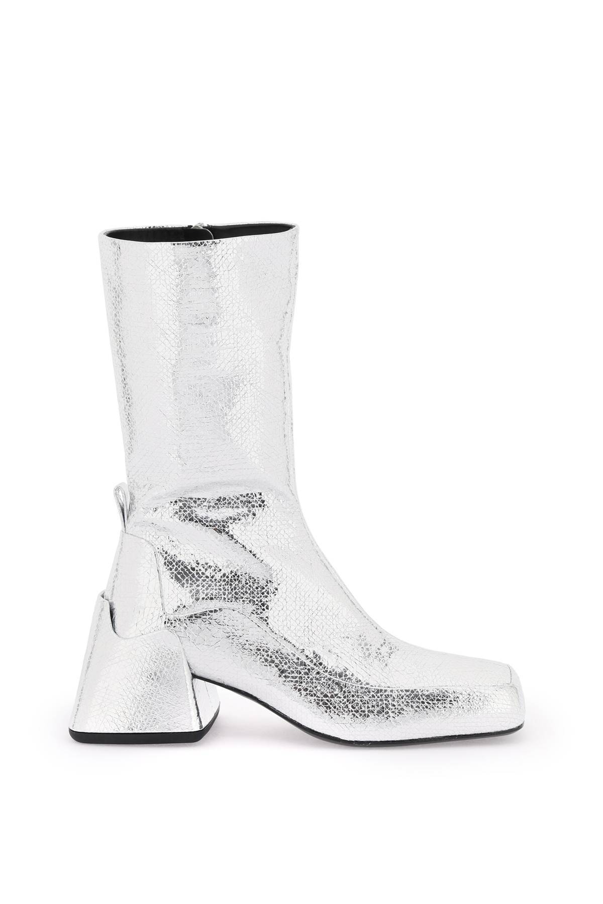 Shop Jil Sander Cracked-effect Laminated Leather Boots In Silver