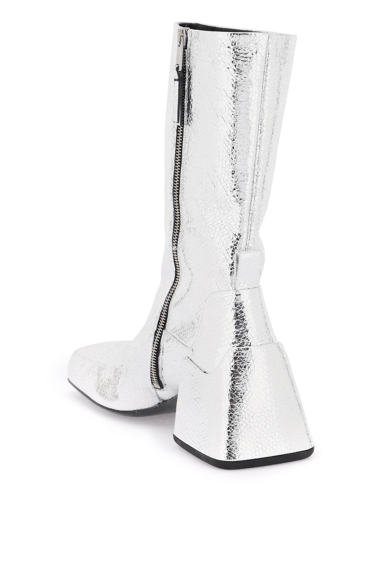 Shop Jil Sander Cracked-effect Laminated Leather Boots In Silver
