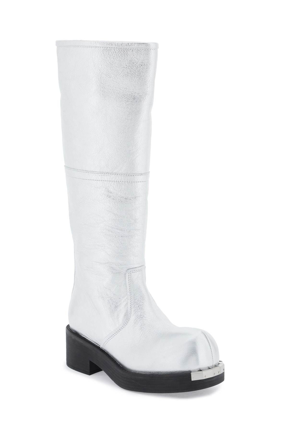 Shop Mm6 Maison Margiela Laminated Leather Boots In Silver