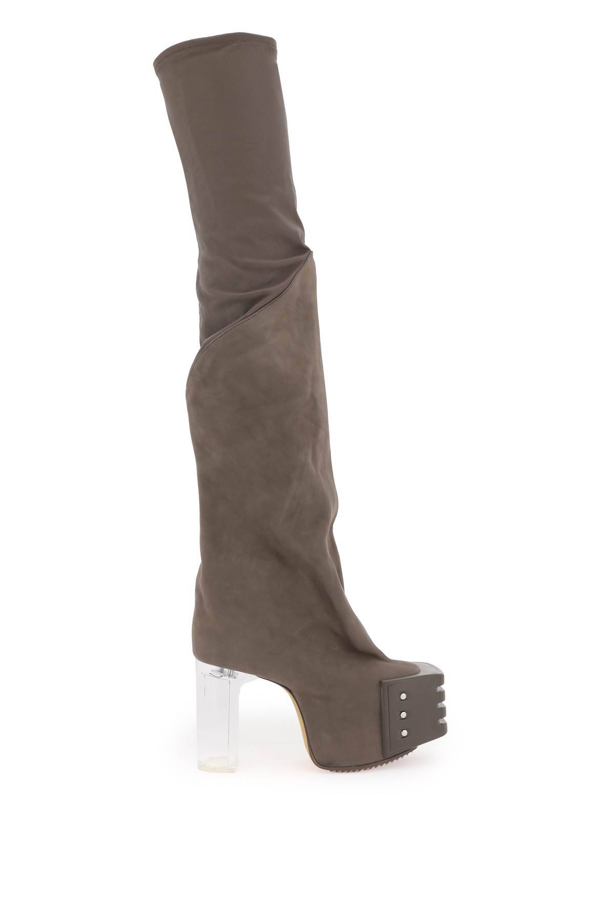 Shop Rick Owens Oblique High Boots With Platform In Beige,grey