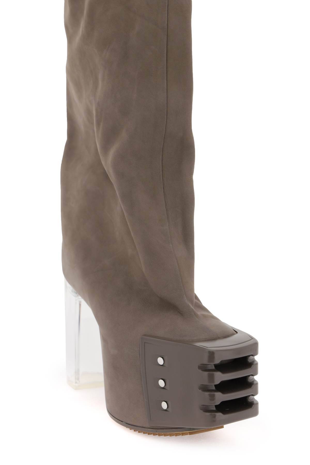 Shop Rick Owens Oblique High Boots With Platform In Beige,grey
