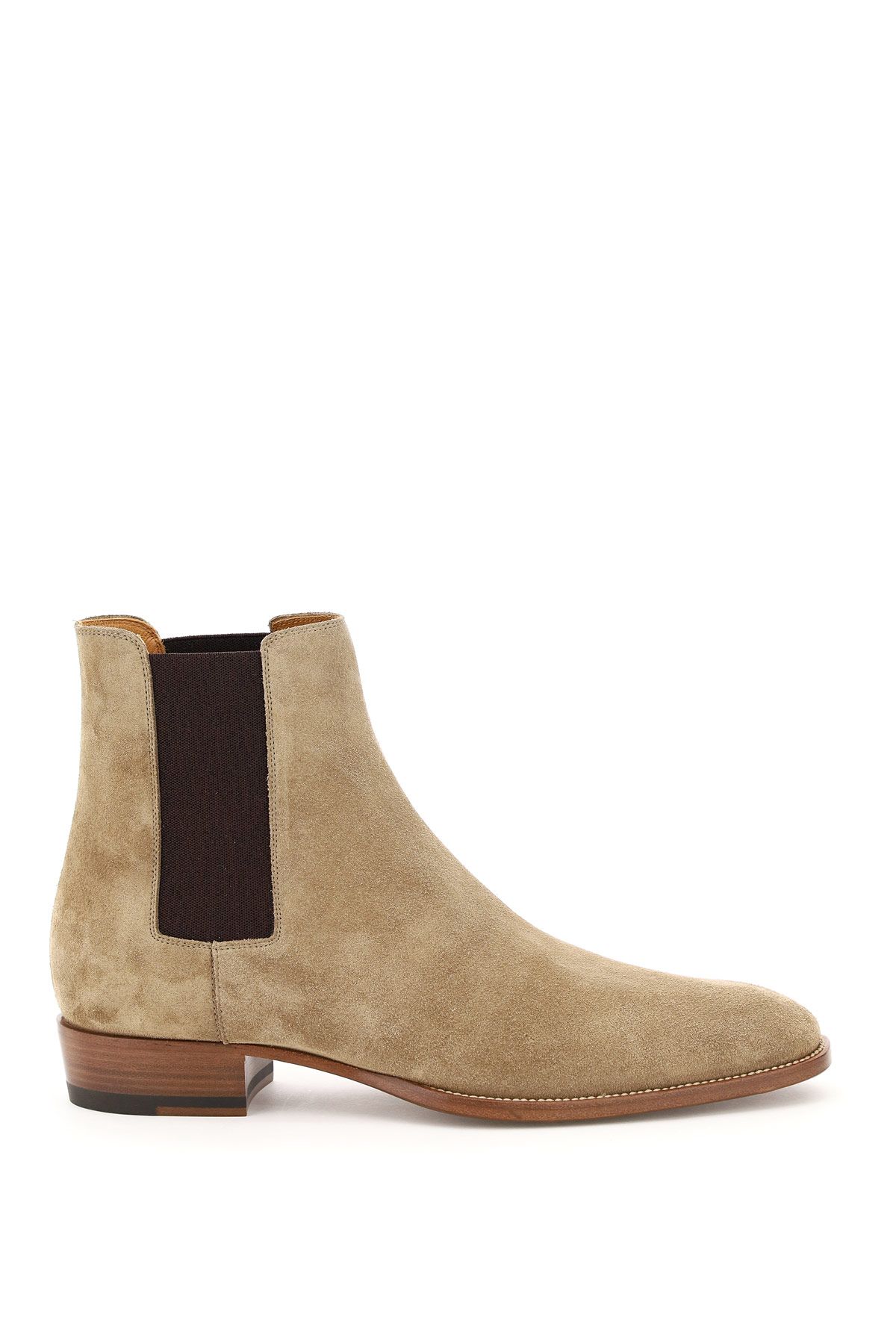 Shop Saint Laurent Wyatt 30 Suede Boots In Beige