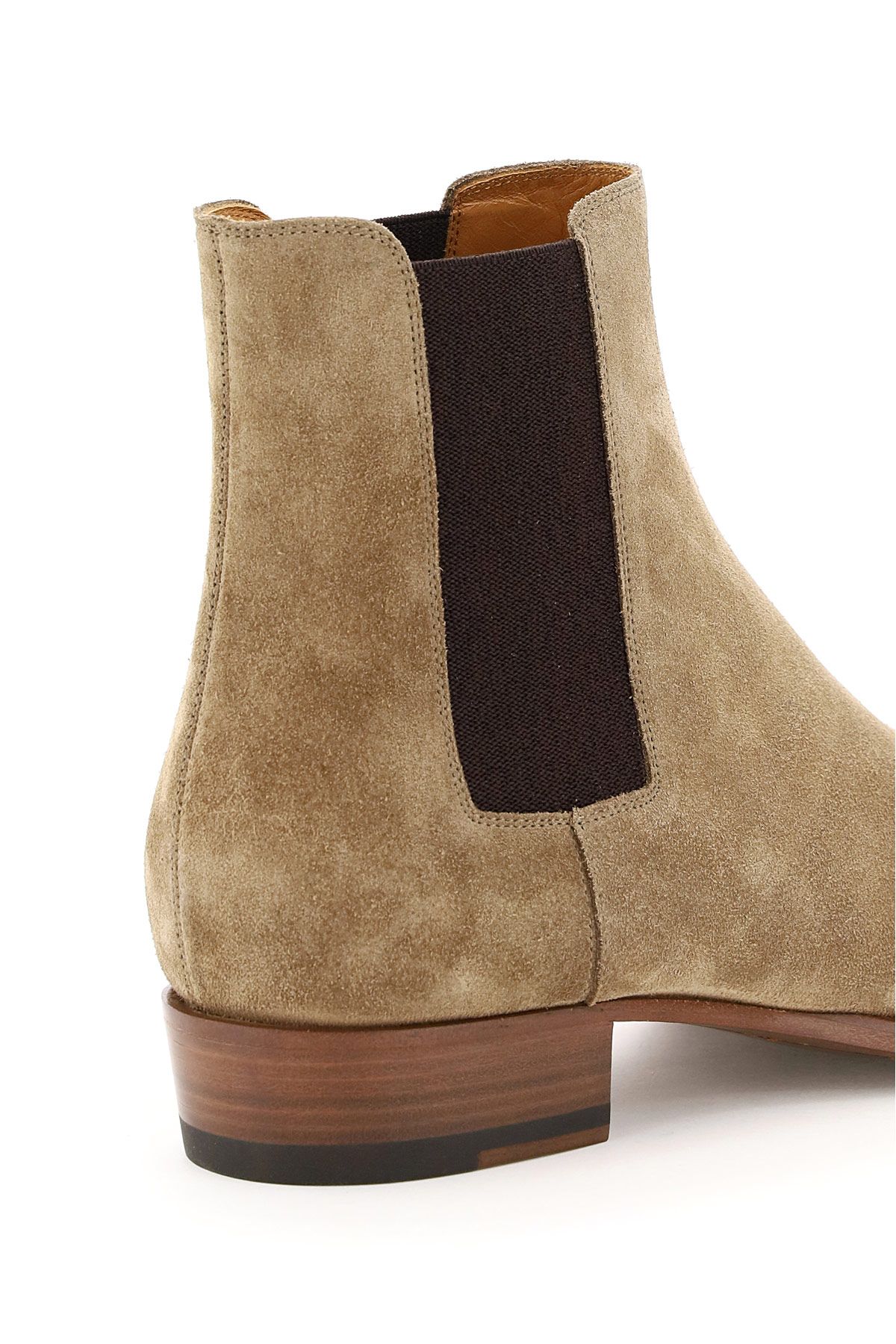 Shop Saint Laurent Wyatt 30 Suede Boots In Beige