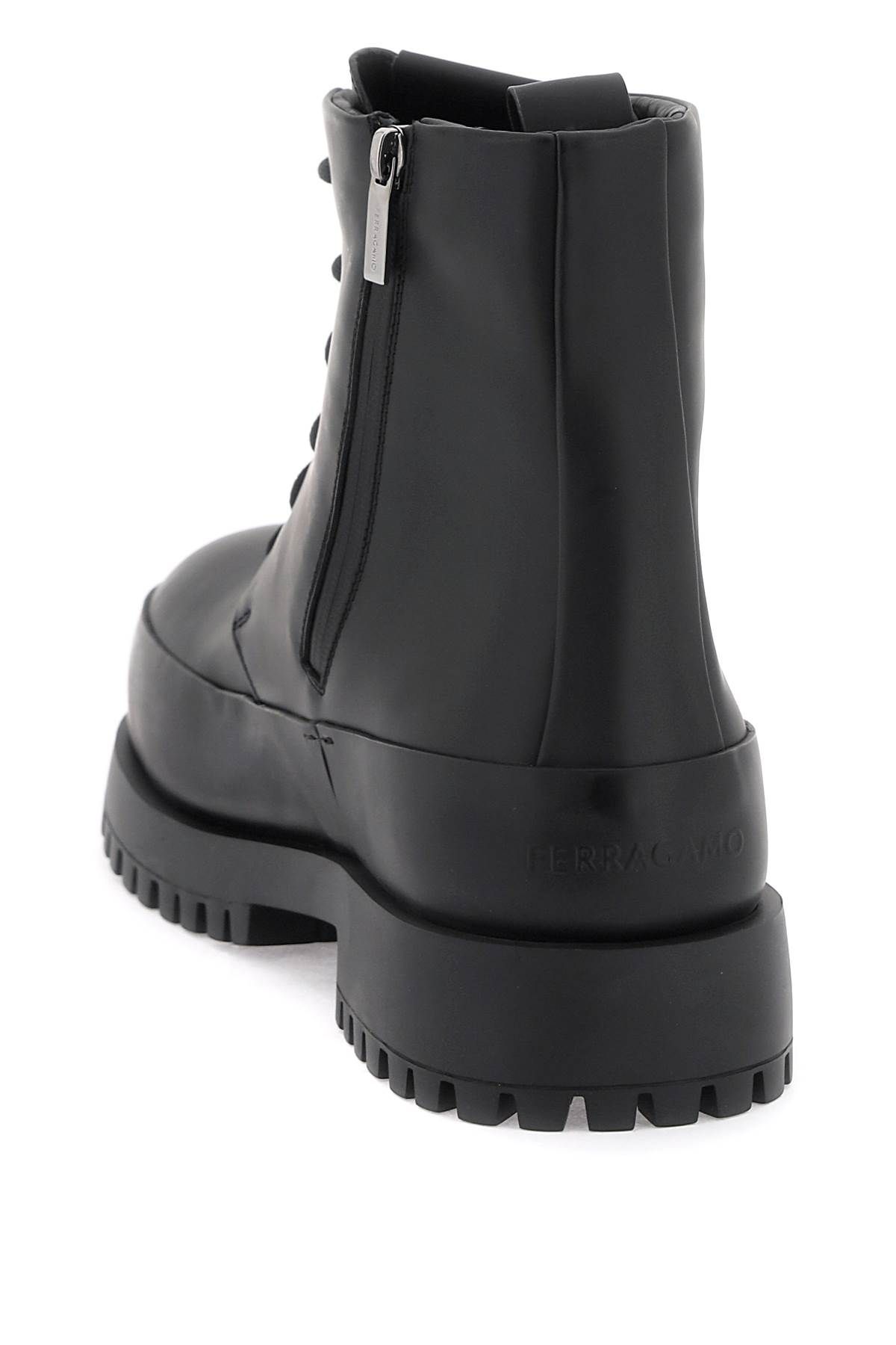 Shop Ferragamo Rubberized Leather Combat Boots In Black
