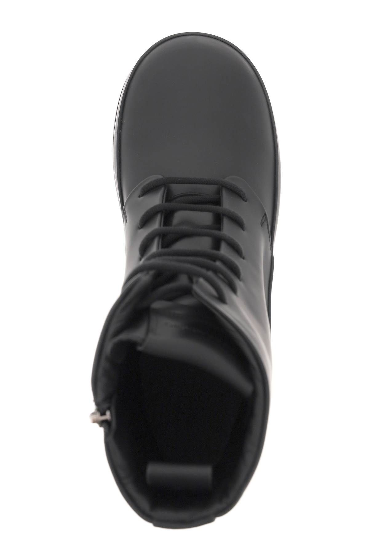 Shop Ferragamo Rubberized Leather Combat Boots In Black
