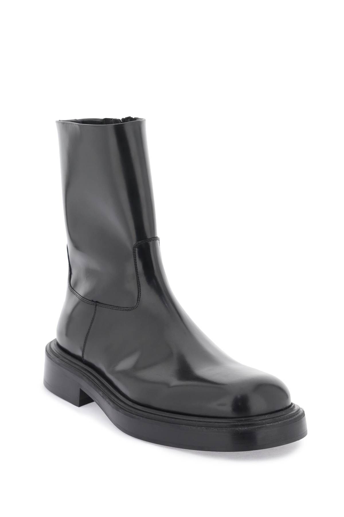 Shop Ferragamo Leather Zippered Boots In Black