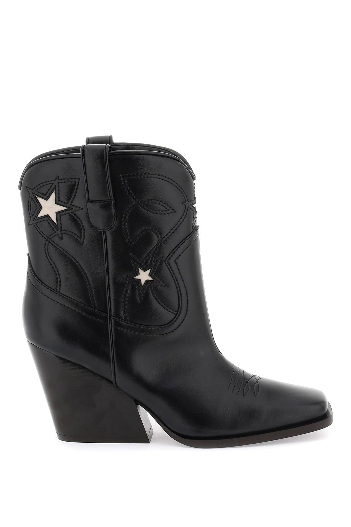 Stella Mccartney Texan Ankle Boots With Star Embroidery In Black