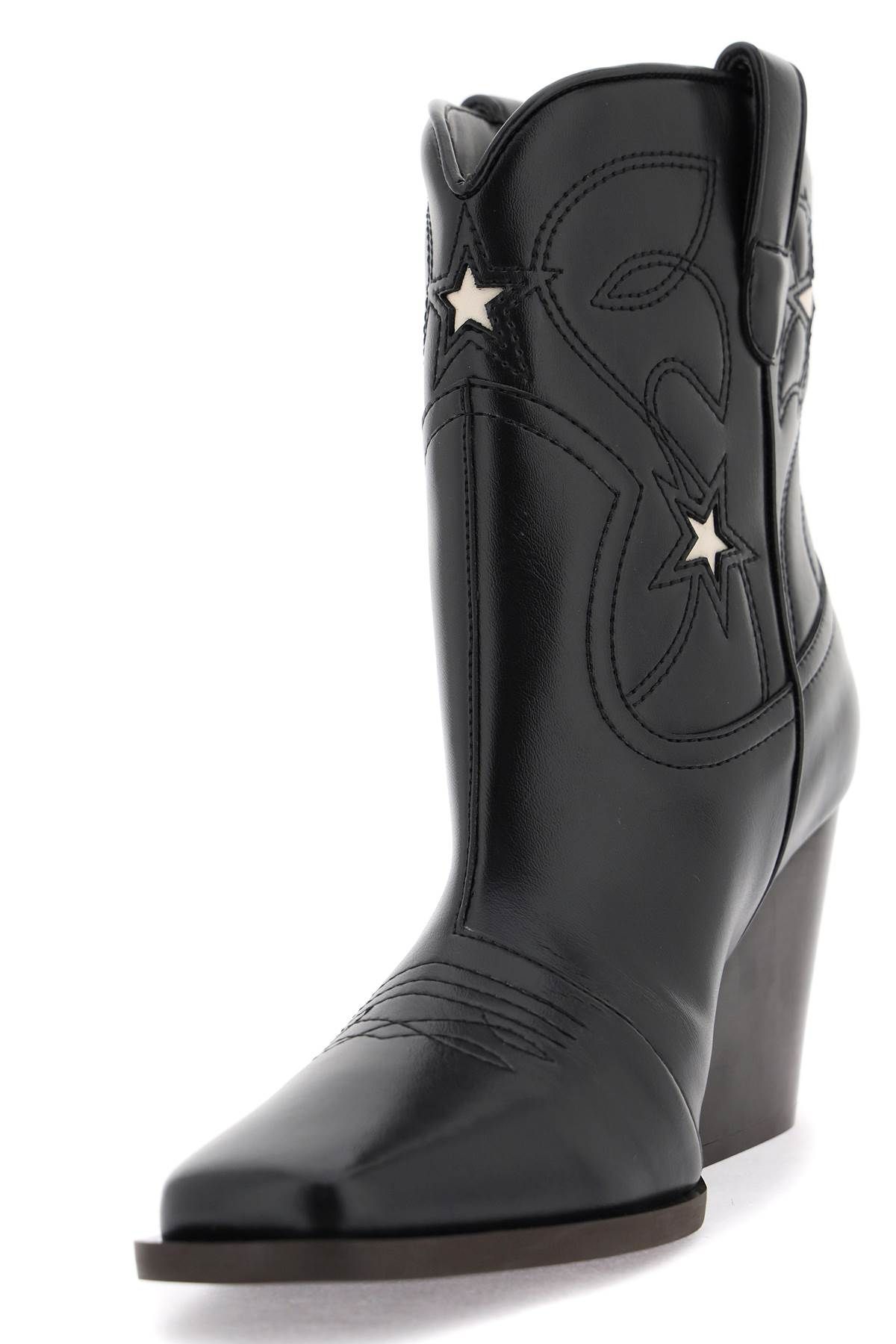 Shop Stella Mccartney Texan Ankle Boots With Star Embroidery In Black