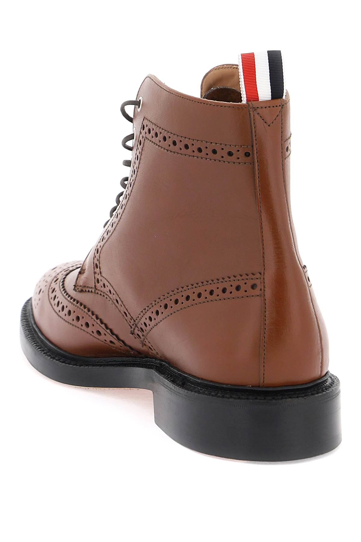 Shop Thom Browne Wingtip Ankle Boots With Brogue Details In Brown