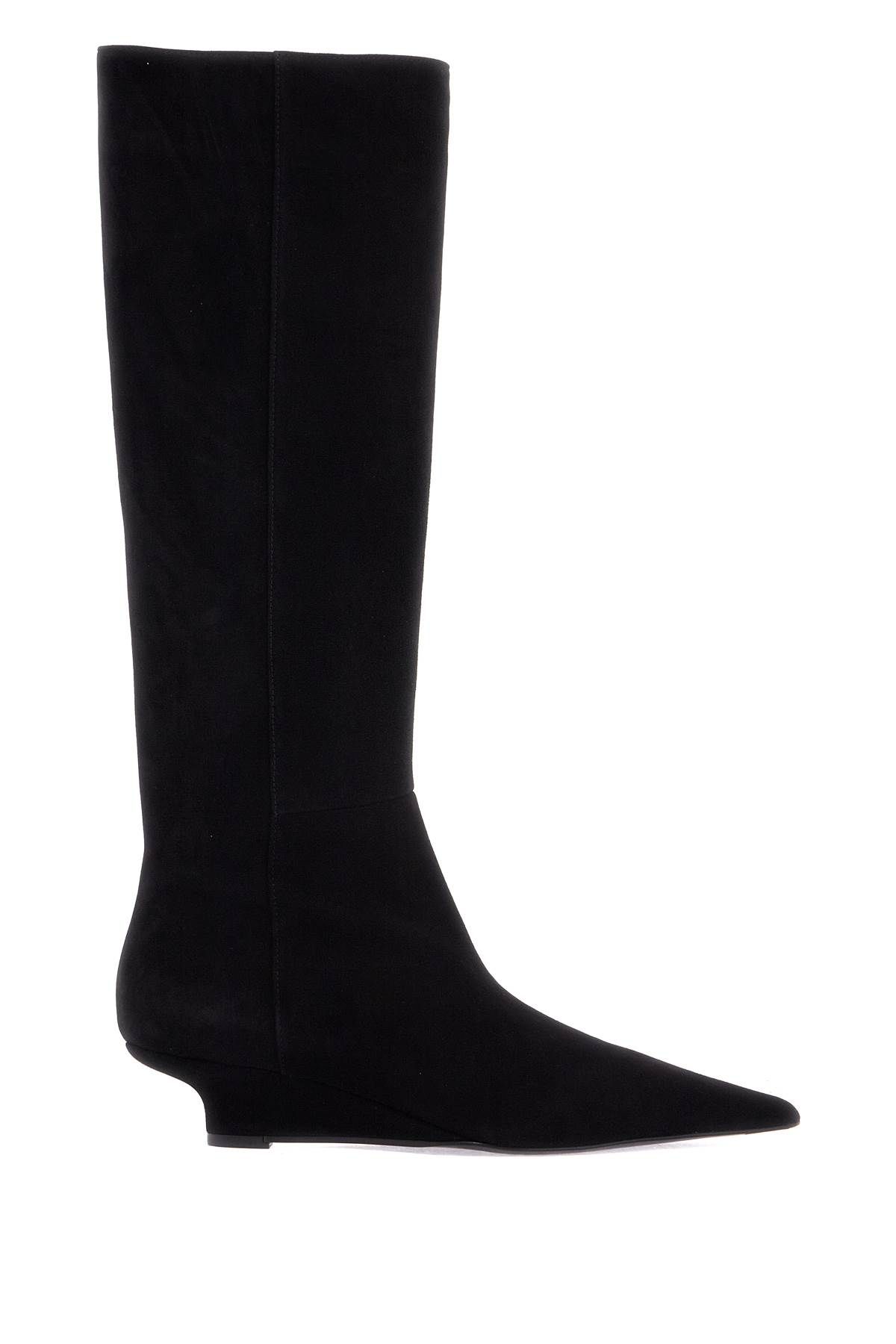 Totême Black Suede Knee-high Boots With Low Heel