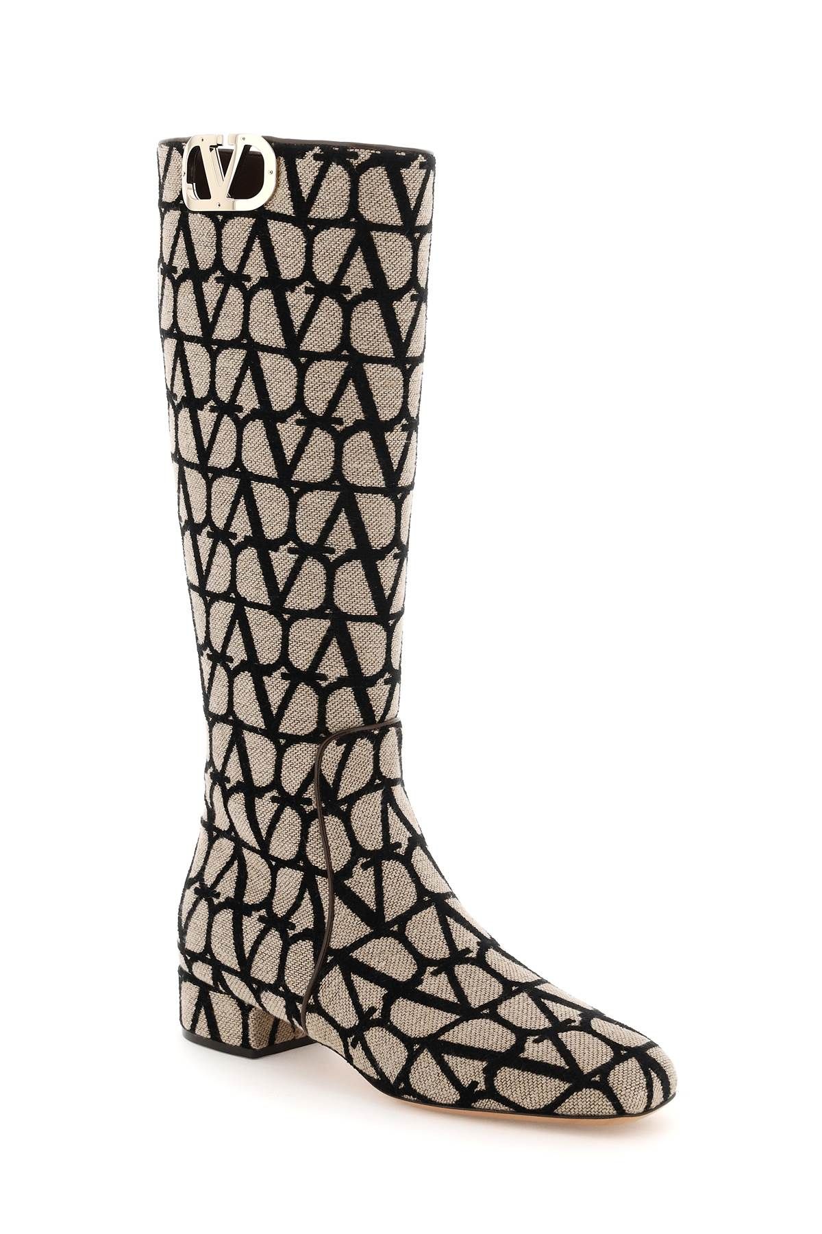 Shop Valentino Vlogo Type Toile Iconographe Boots In Black,beige