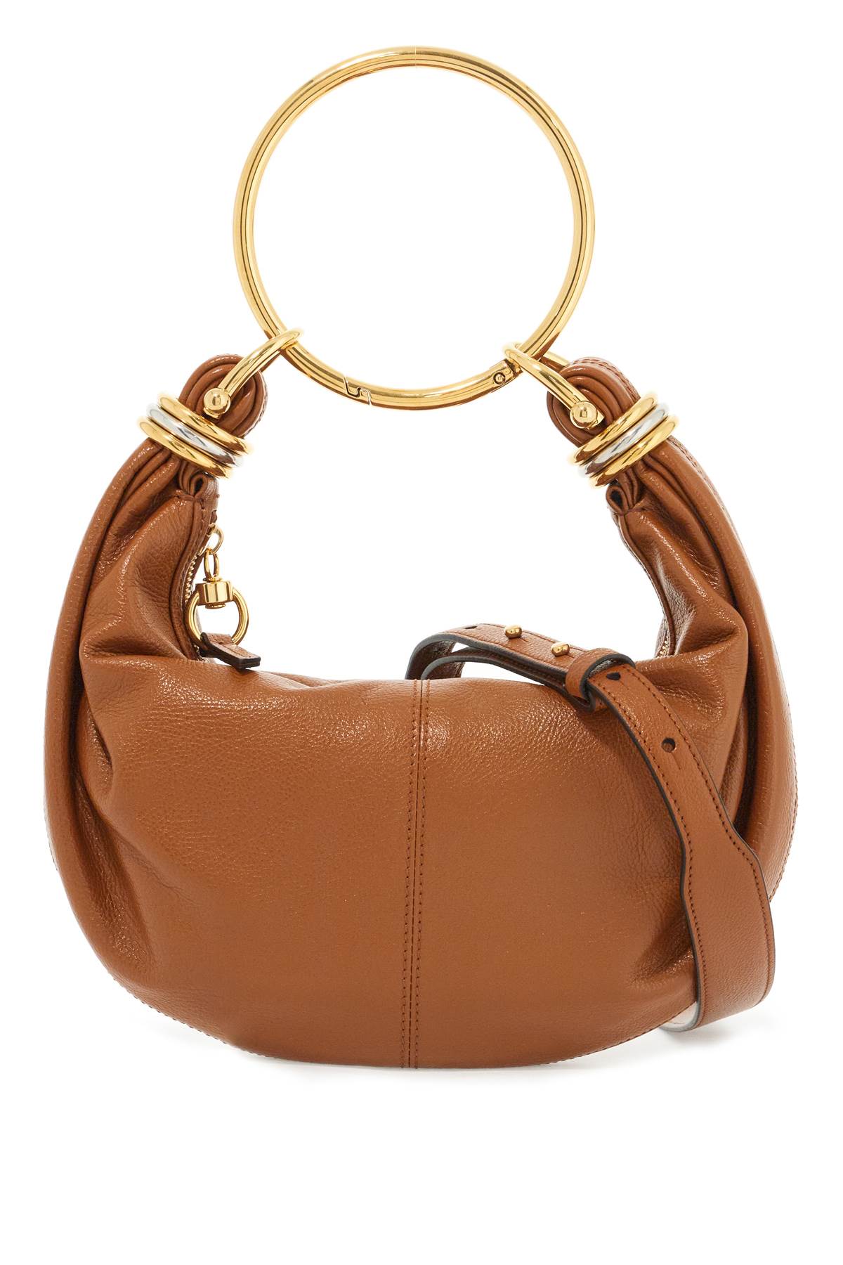 Shop Chloé Leather Hobo Bracelet Bag In Brown