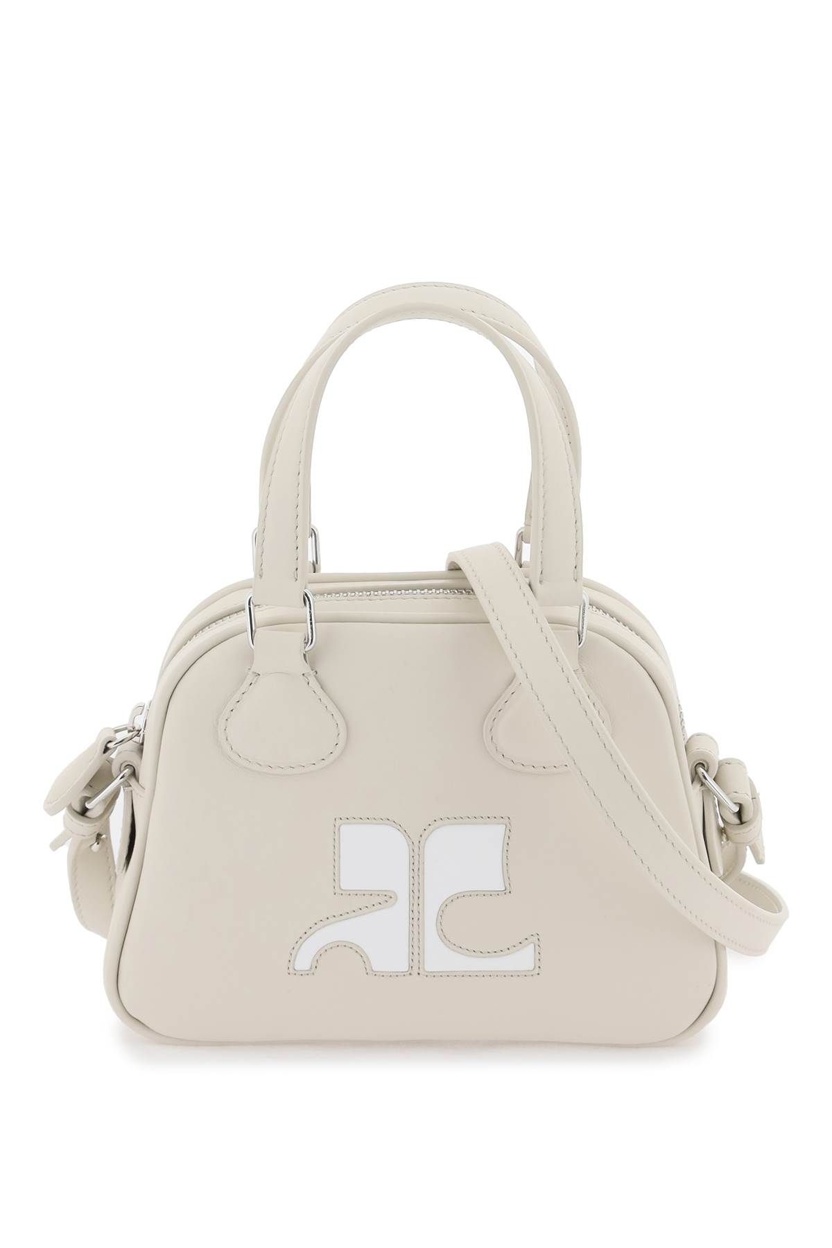 Shop Courrèges Mini Bowling Bag Purse In Grey