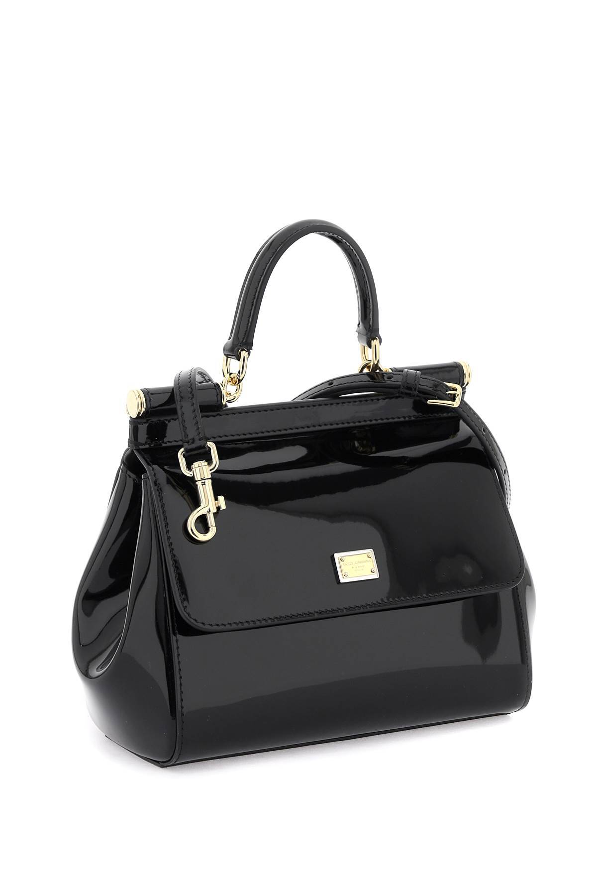 Shop Dolce & Gabbana Patent Leather 'sicily' Handbag In Black