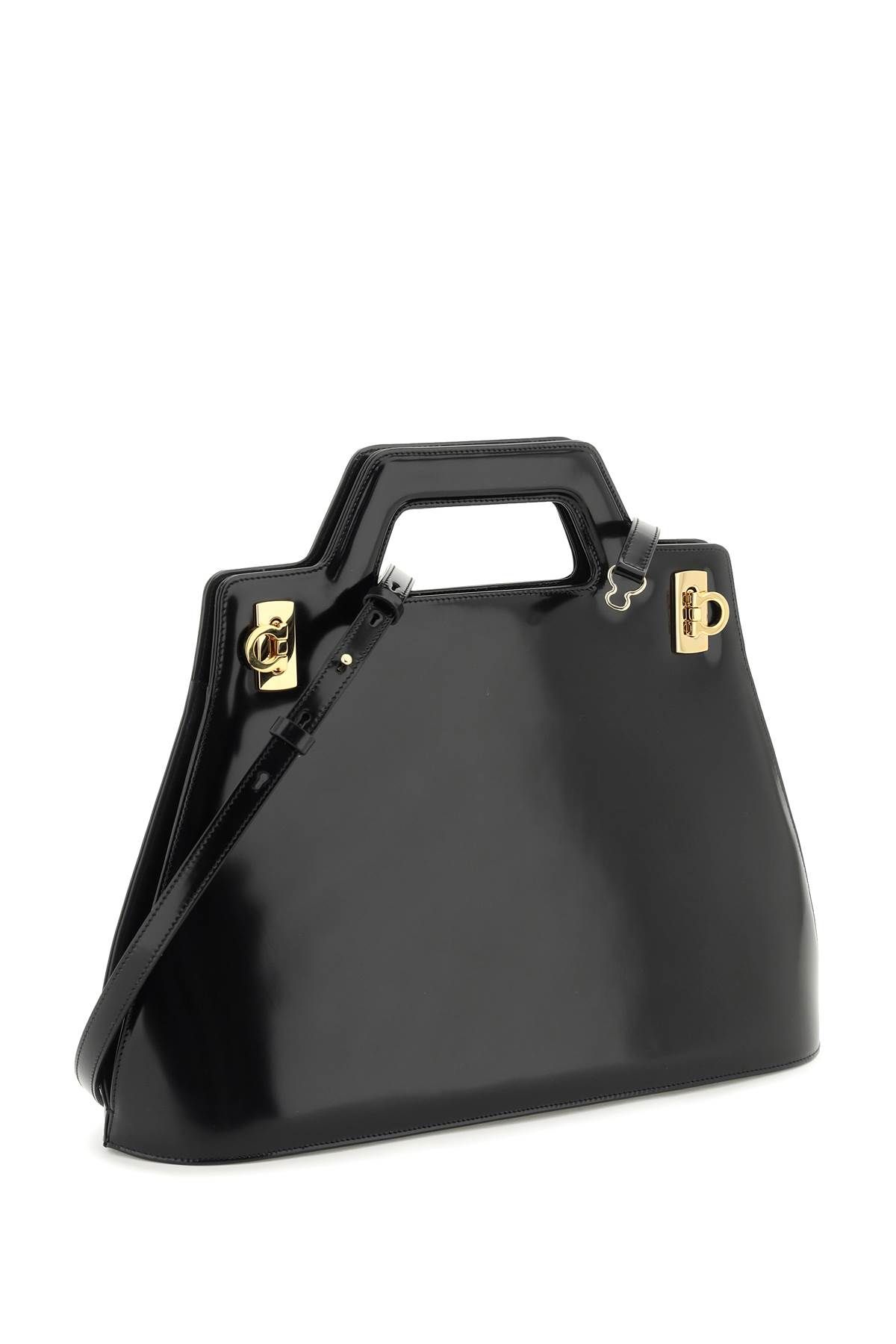Shop Ferragamo 'wanda' Handbag In Black