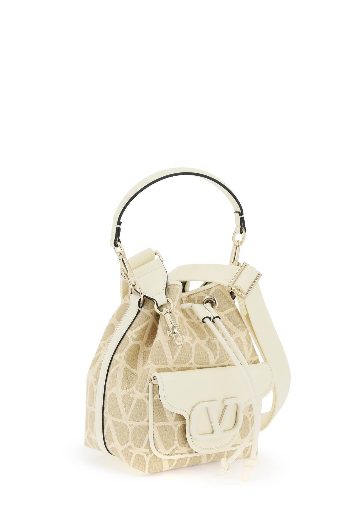 Shop Valentino Locò Iconographer Toile Bucket Bag In White,neutro