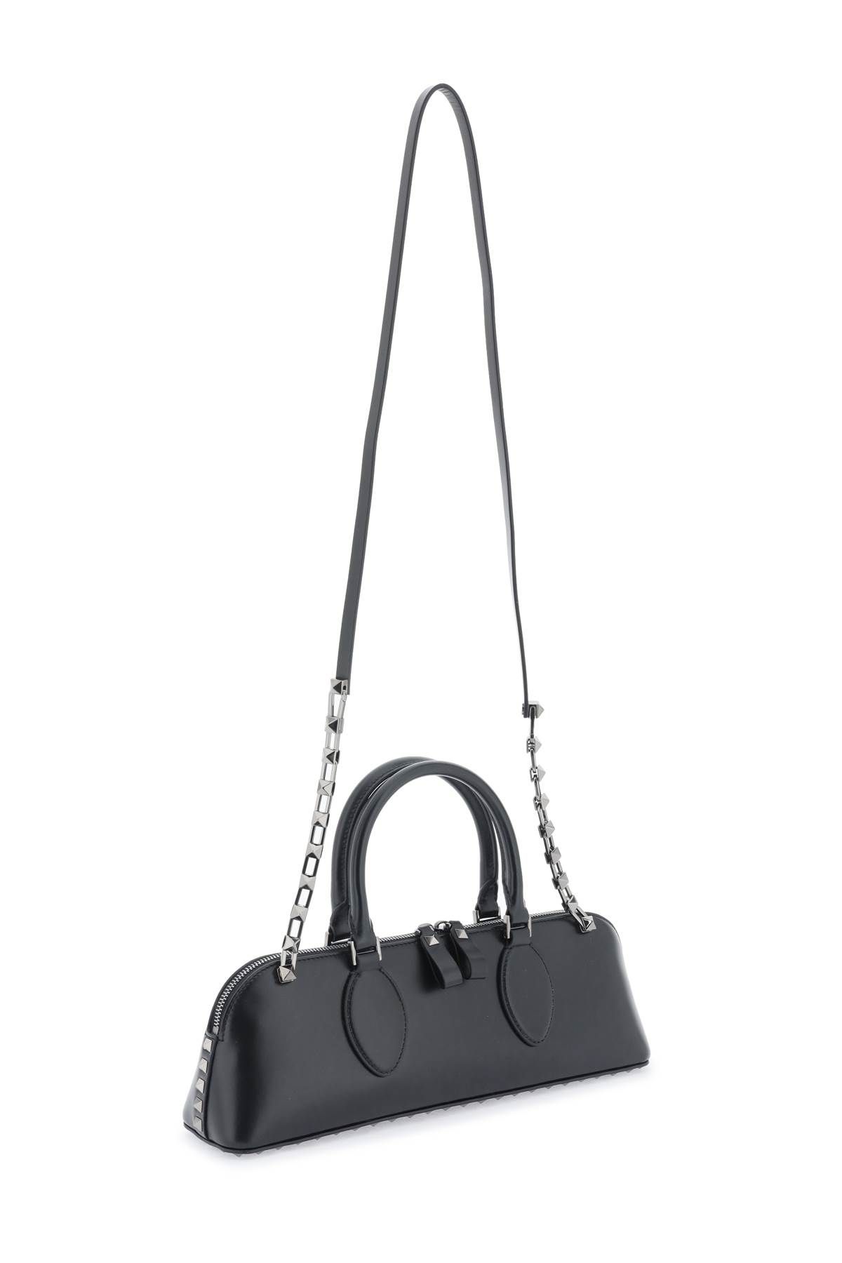 Shop Valentino Rockstud E/w Leather Handbag In Black