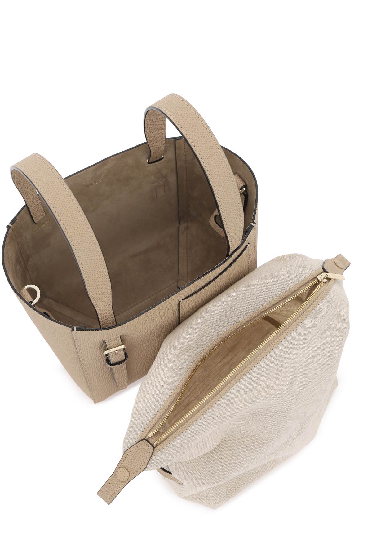 Shop Valextra Soft Micro Bucket Bag In Beige