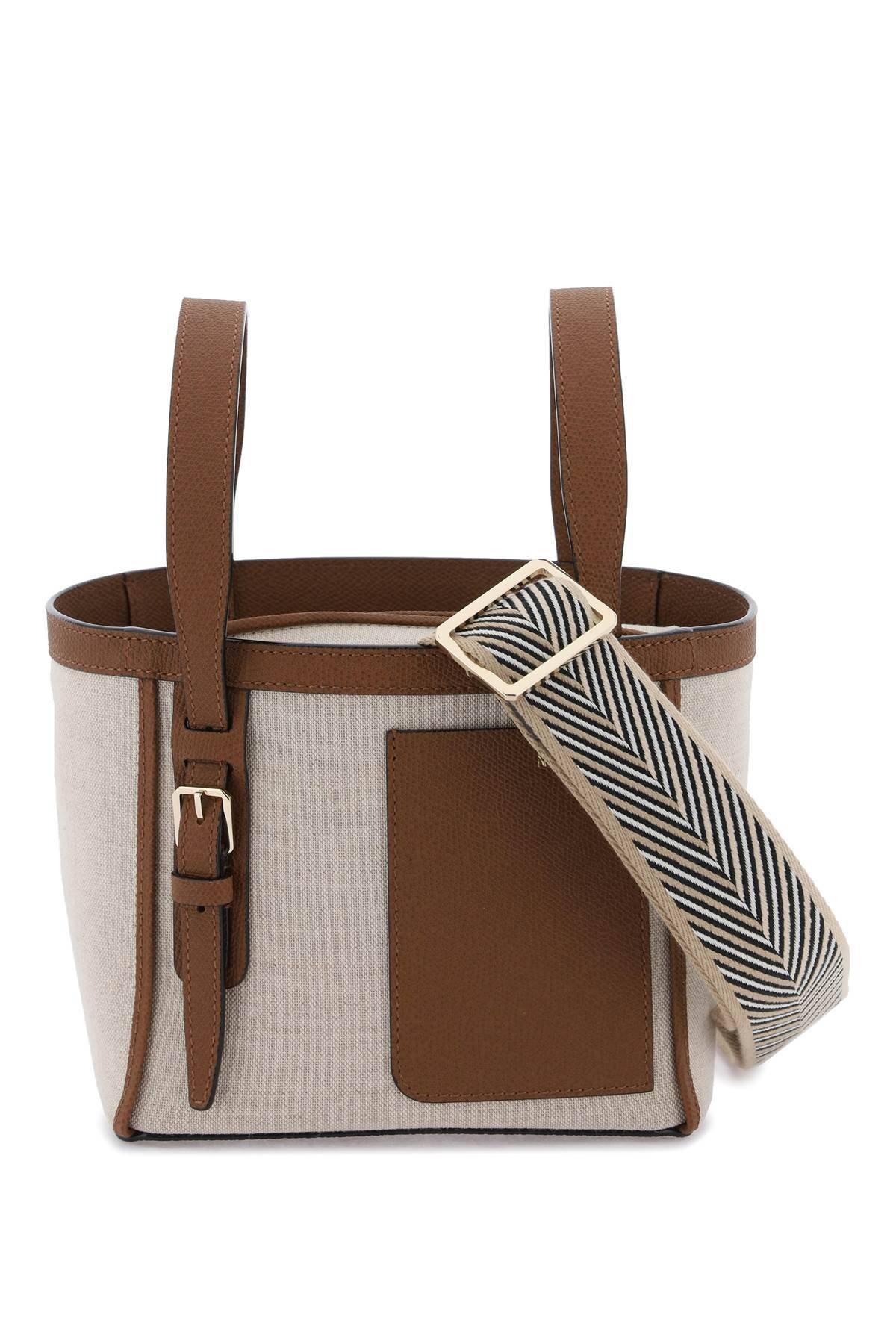 Valextra Soft Canvas Micro Bucket Bag In Brown,neutro