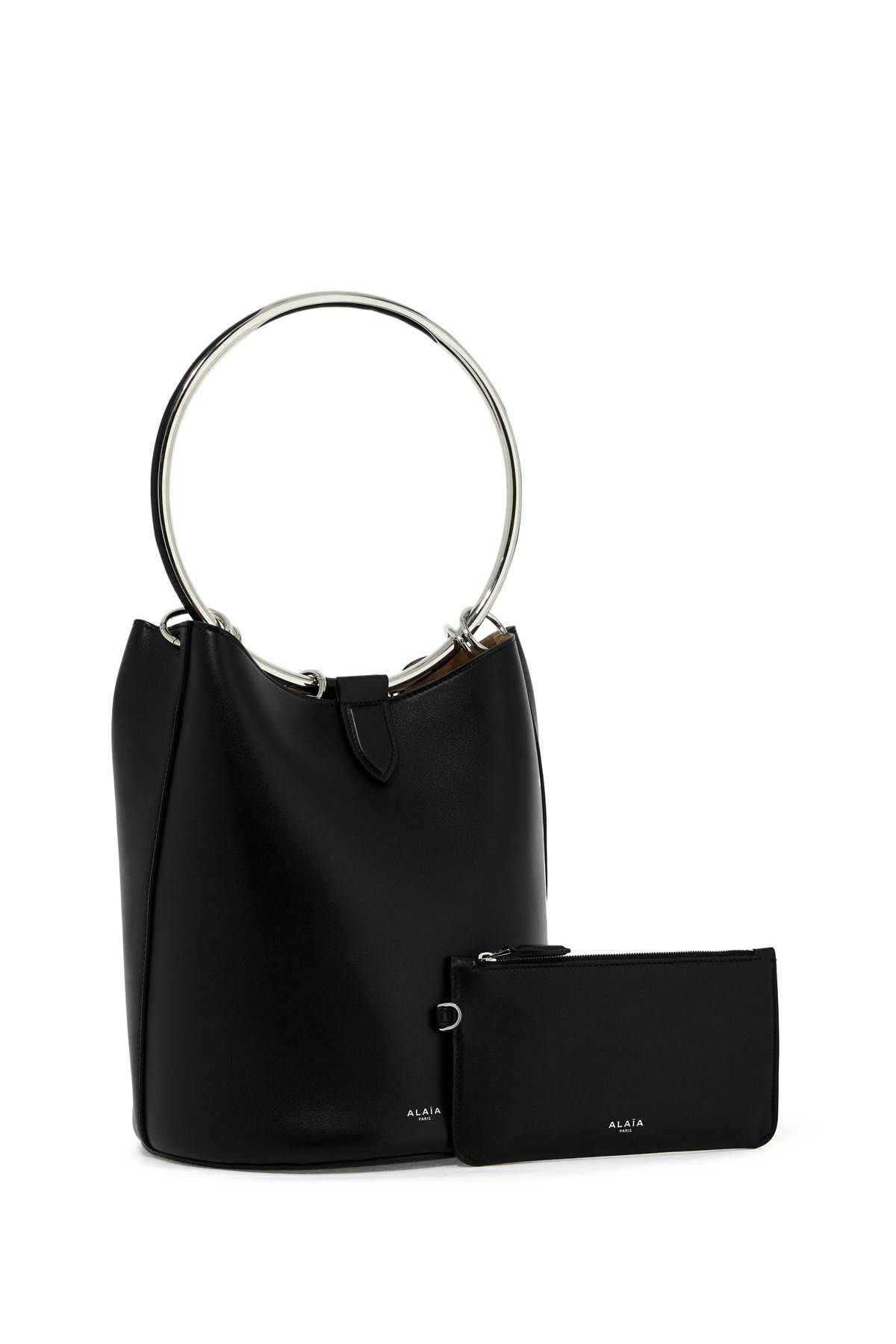 Shop Alaïa Leather Ring Bucket Bag With Lar Design In Black