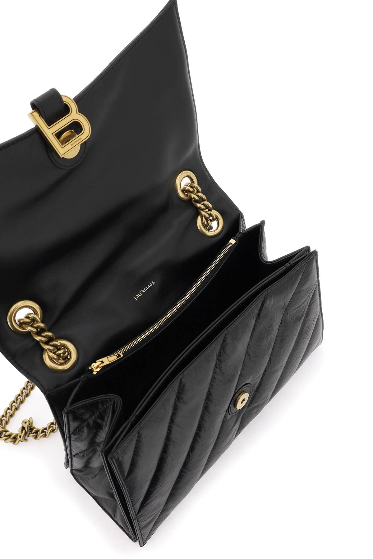 Shop Balenciaga Media Crush Bag With Chain In Black