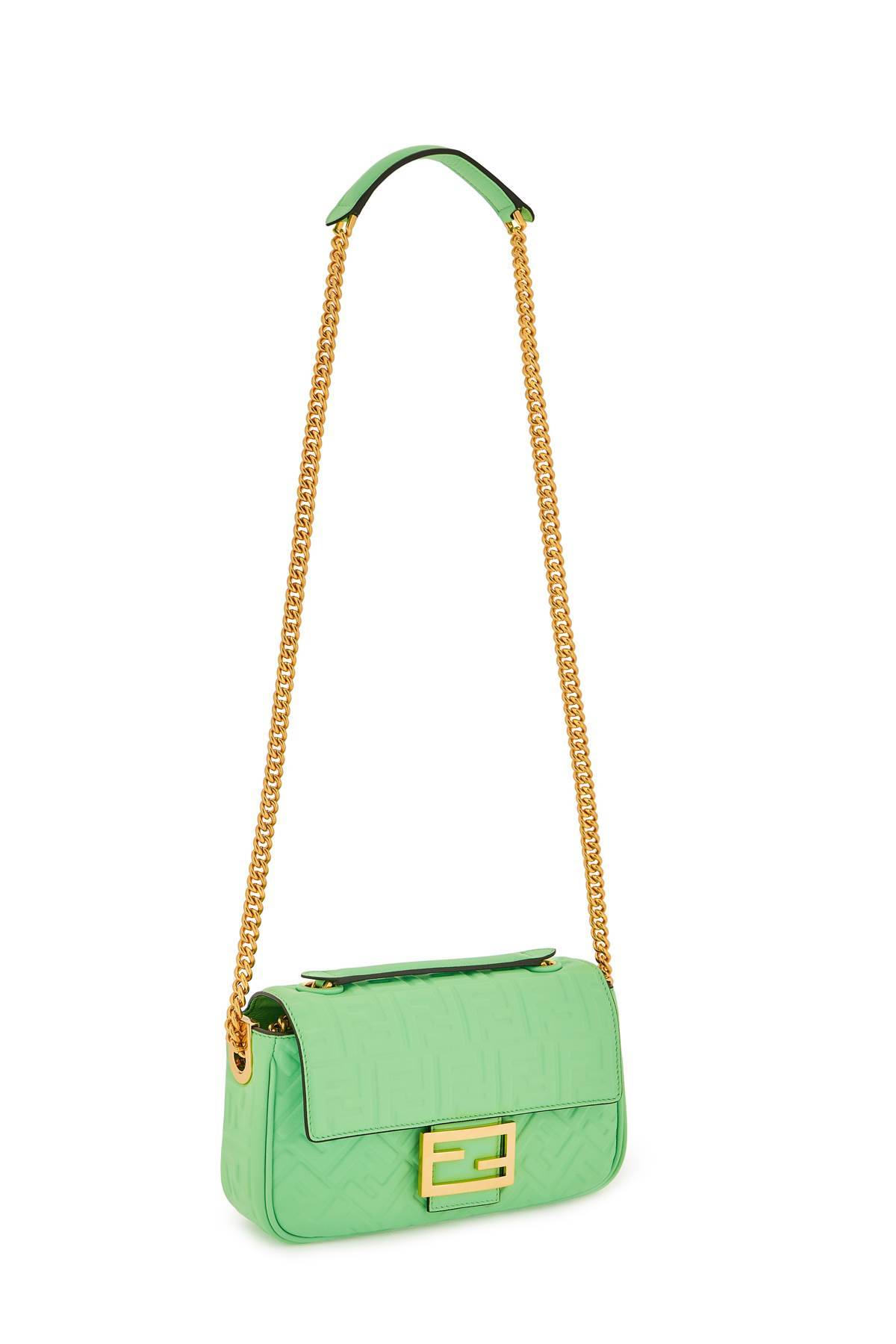 Shop Fendi Baguette Chain Midi Bag In Green