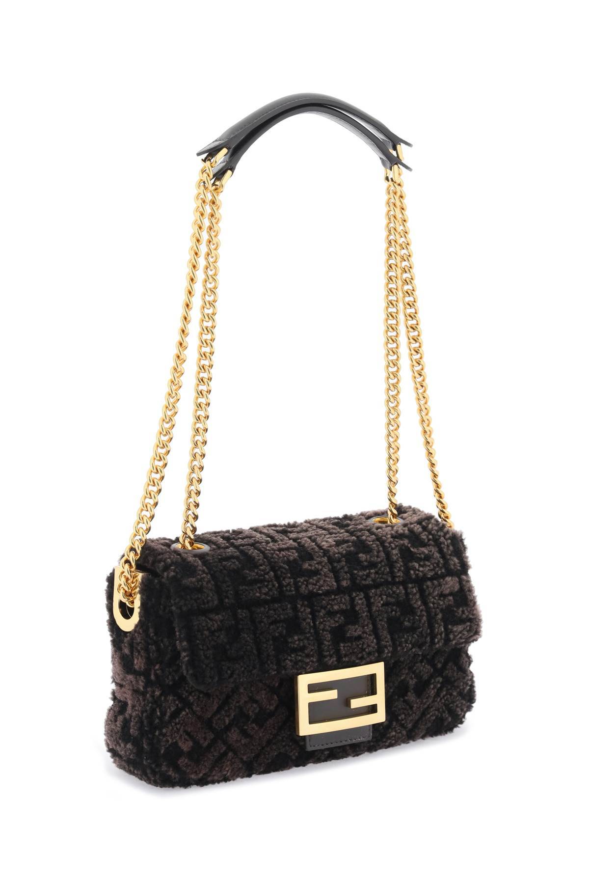 Shop Fendi Chain Midi Baguette Bag In Brown