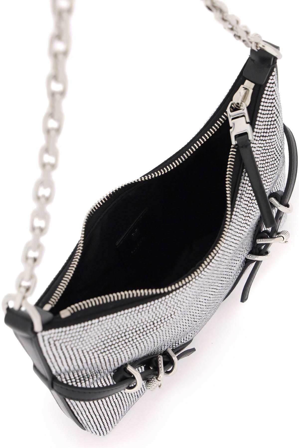 Shop Givenchy Satin 'voyou Party' Shoulder Bag With Rhinestones In Black,silver