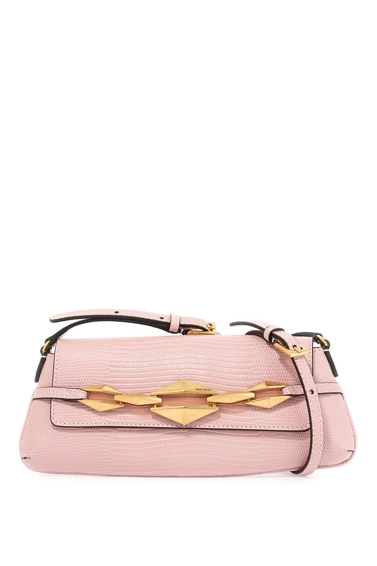 Shop Jimmy Choo Leather Lizard Print Diamond Shoulder Bag In Pink