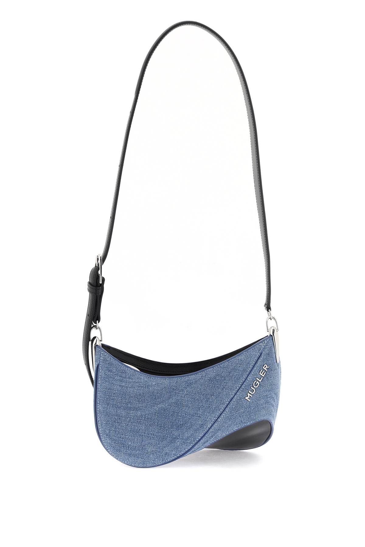 Shop Mugler Small Denim Spiral Curve 01 Shoulder Bag In Blue