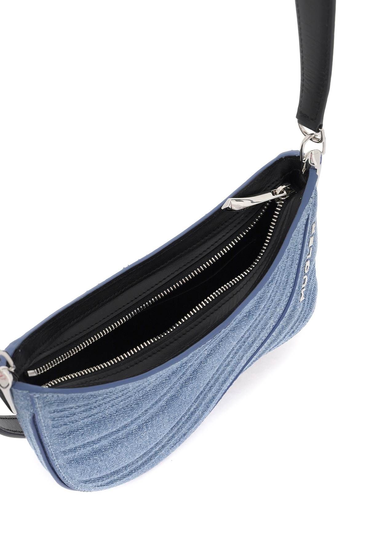 Shop Mugler Small Denim Spiral Curve 01 Shoulder Bag In Blue