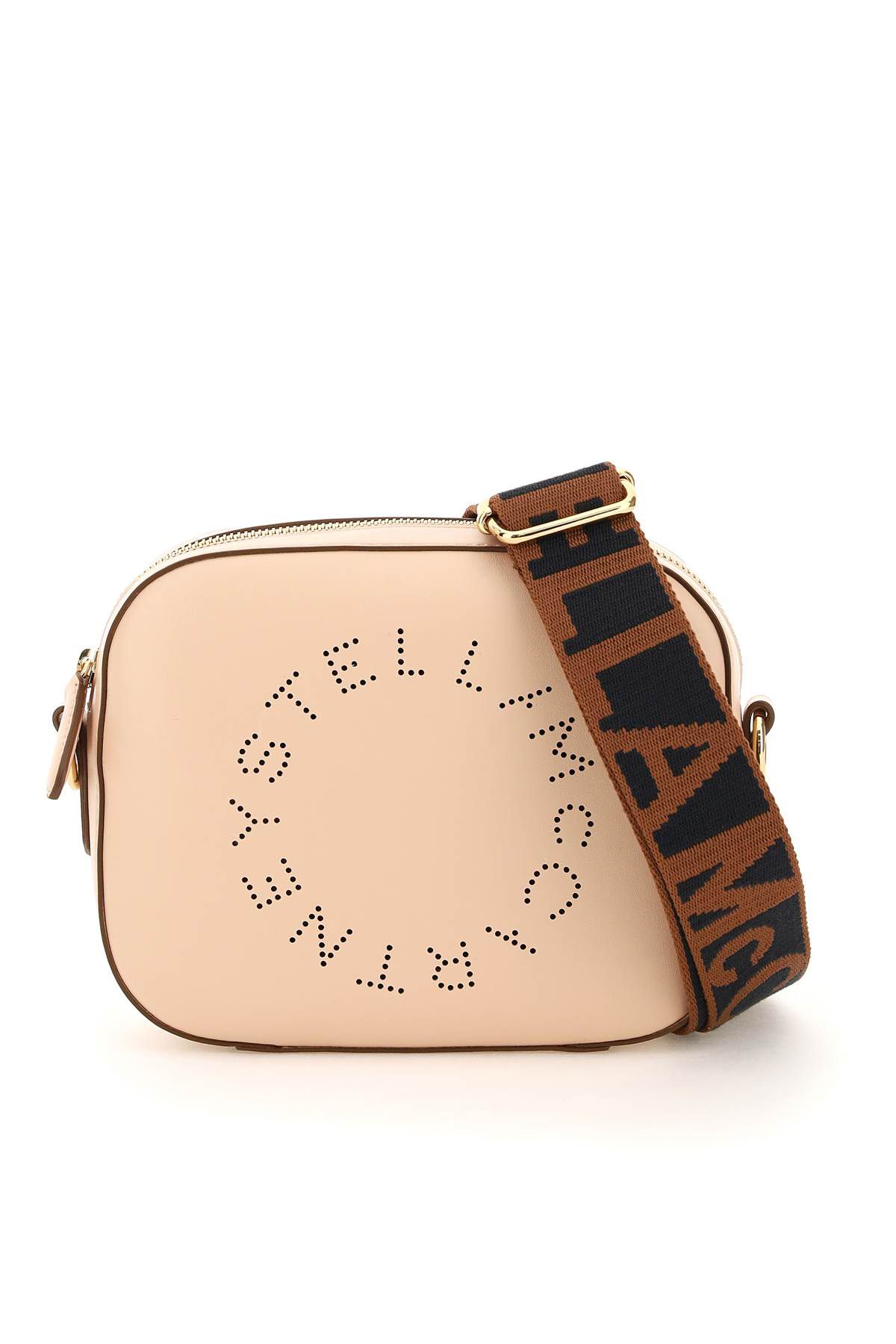 Shop Stella Mccartney Camera Bag With Perforated Stella Logo In Brown,pink