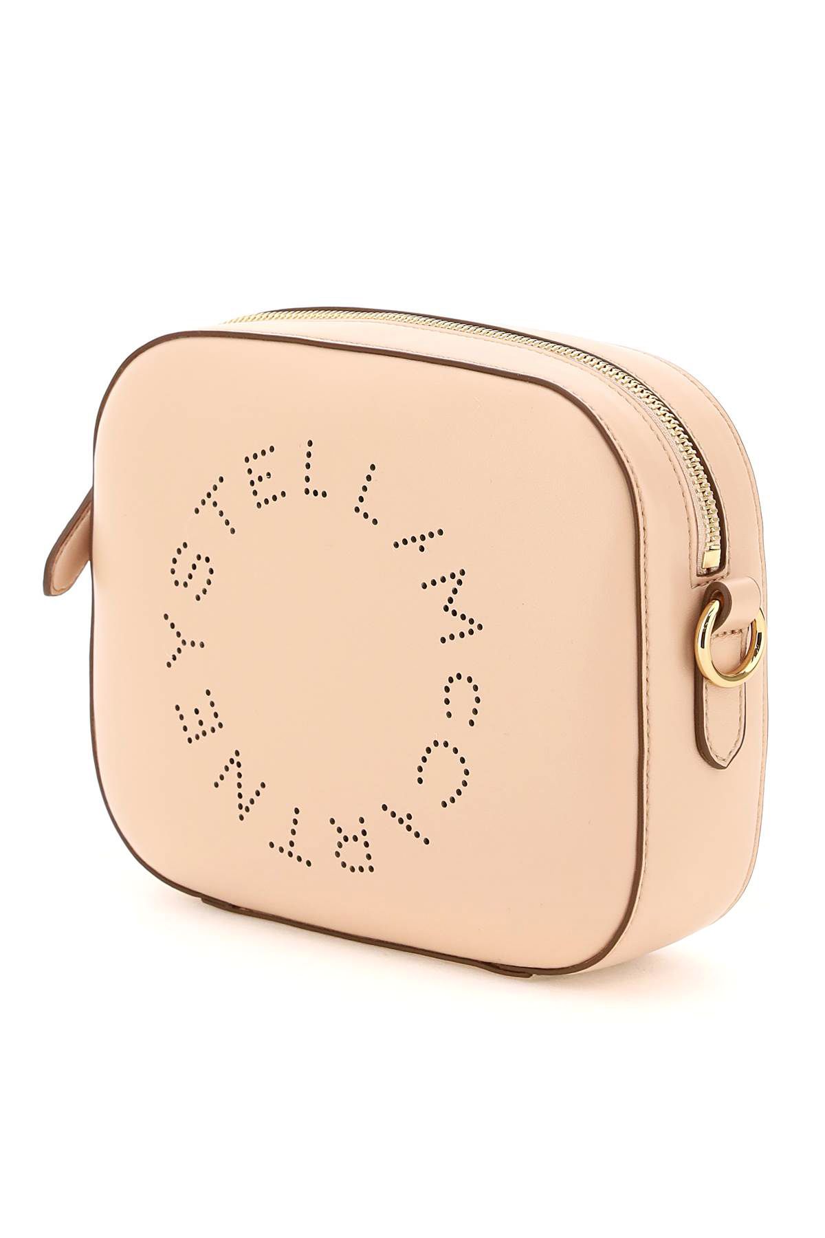 Shop Stella Mccartney Camera Bag With Perforated Stella Logo In Brown,pink