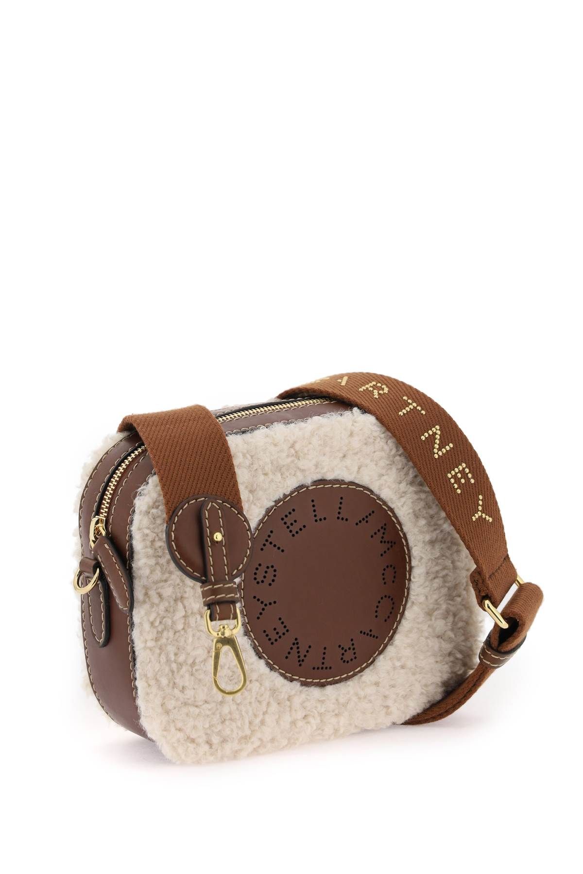 Shop Stella Mccartney Shearling Camera Bag In Brown,white