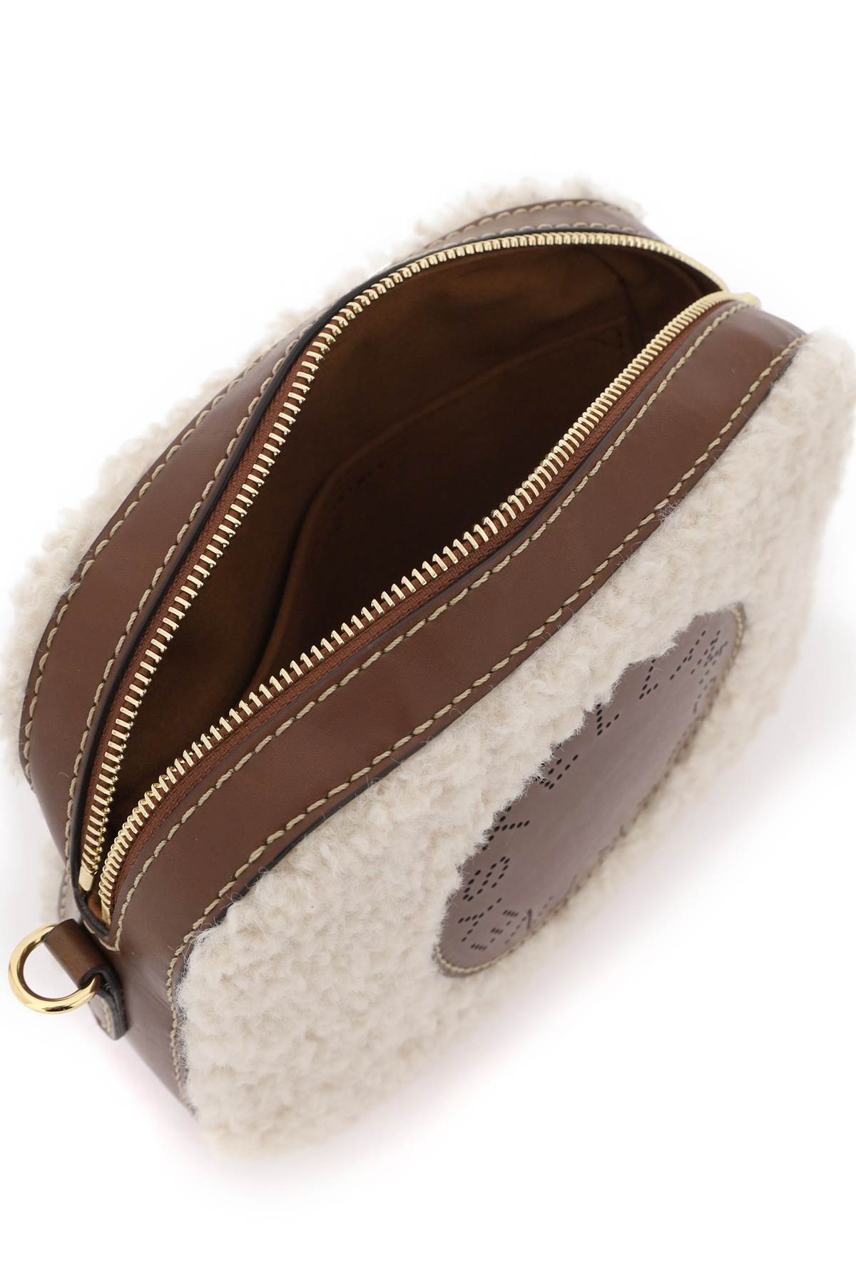 Shop Stella Mccartney Shearling Camera Bag In Brown,white