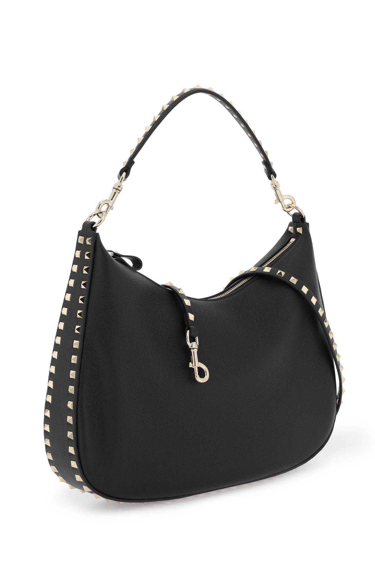 Shop Valentino Grained Leather 'rockstud' Hobo Bag In Black