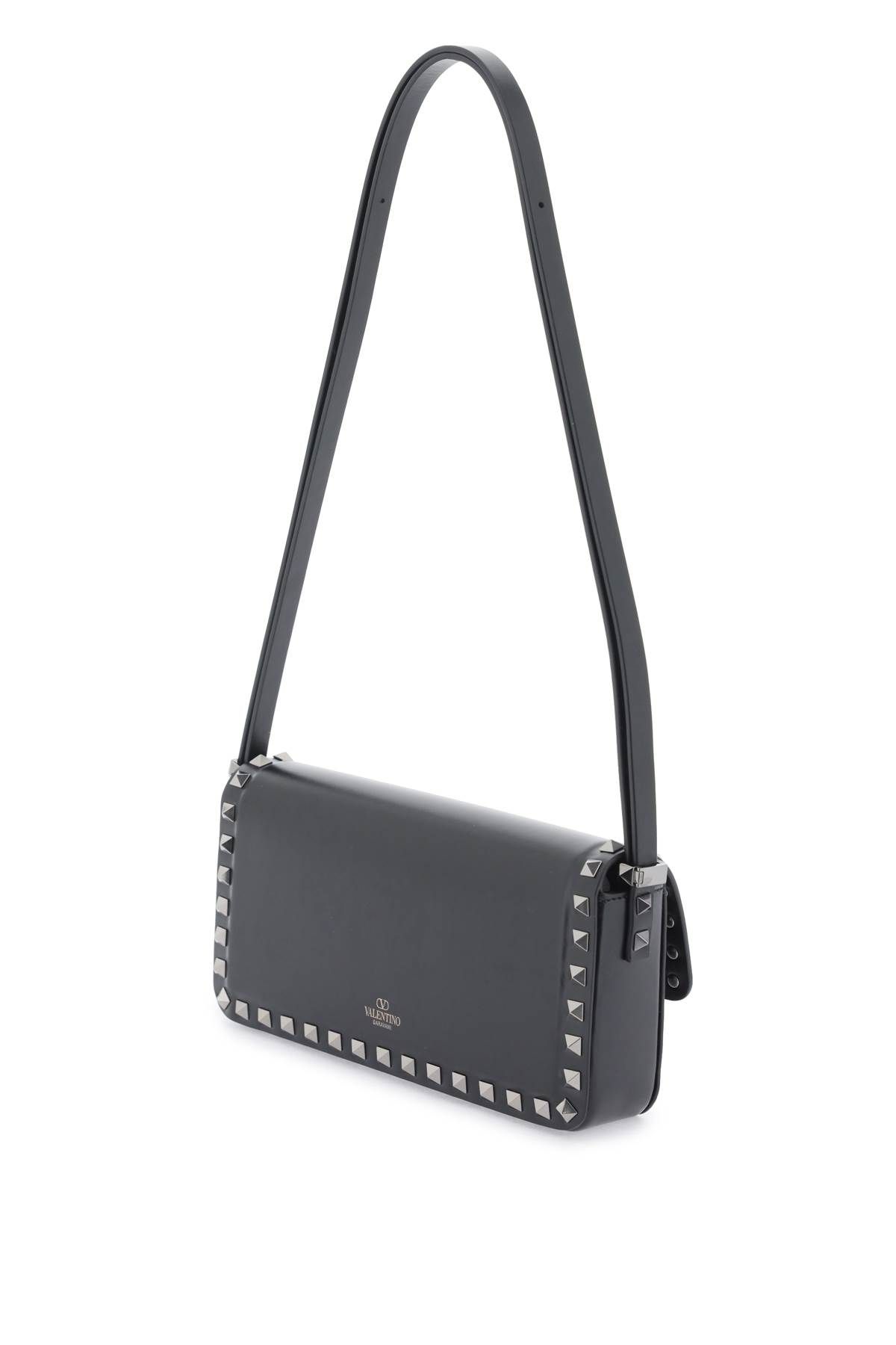 Shop Valentino Rockstud23 East-west Leather Shoulder Bag In Black