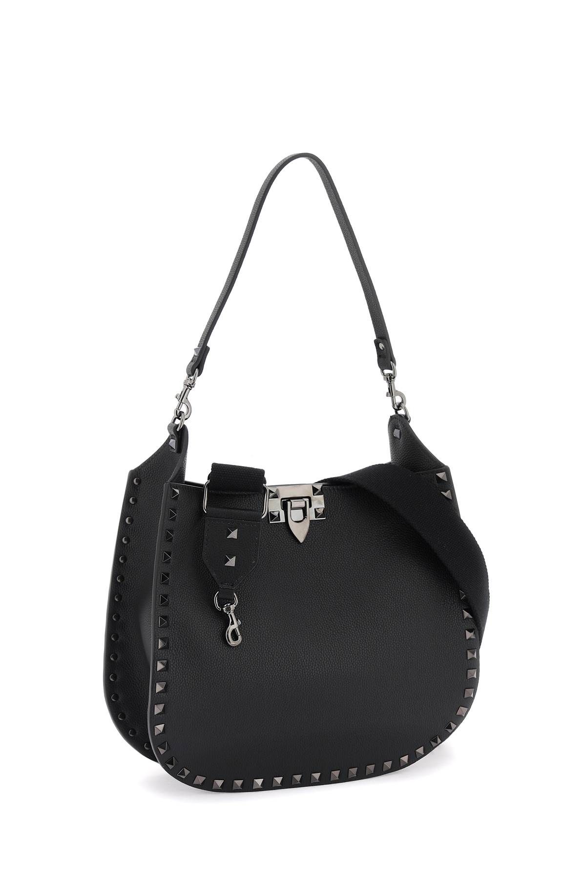 Shop Valentino Rockstud Hobo Bag In Black