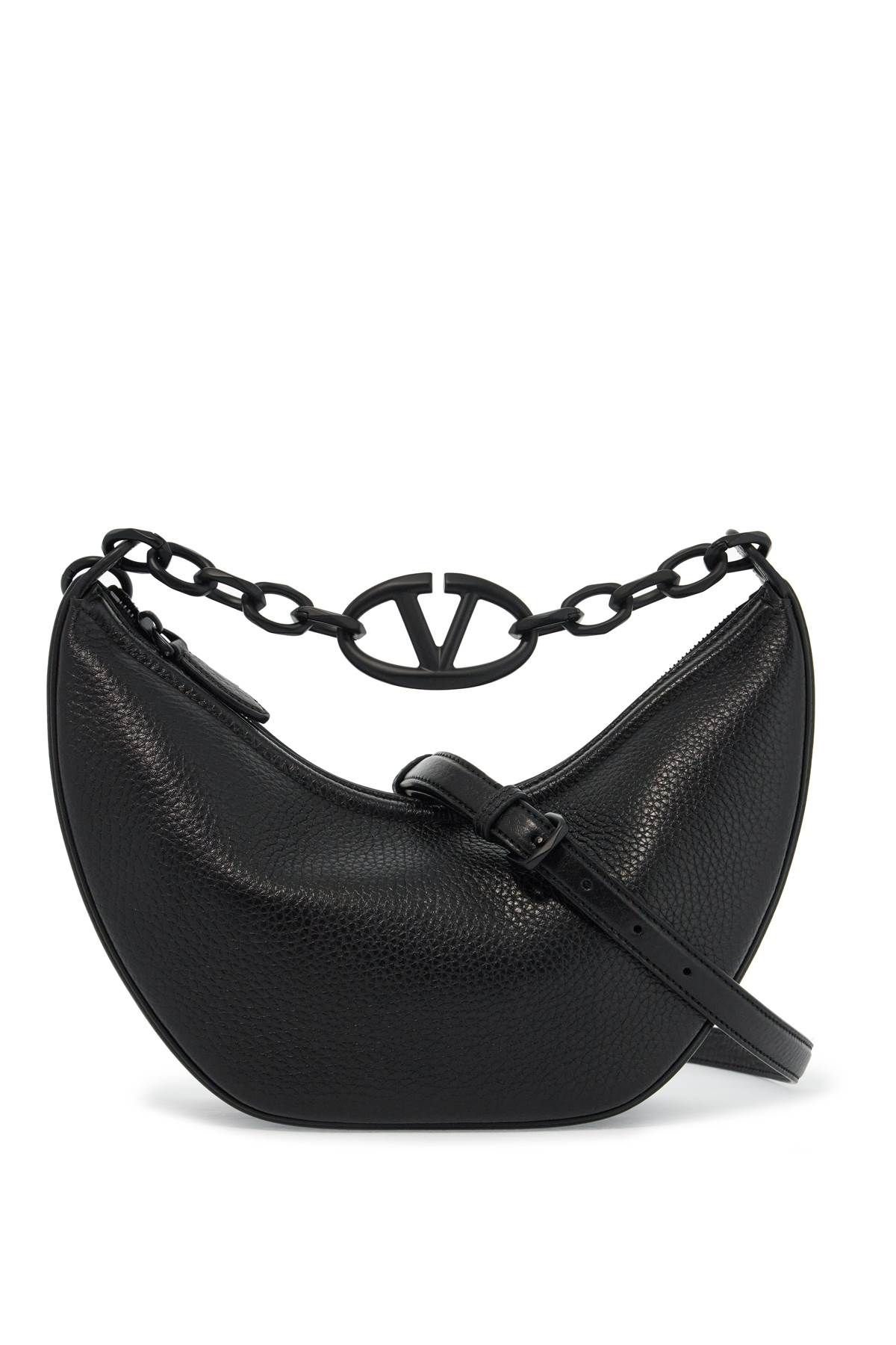 Shop Valentino Small Vlogo Moon Bag Hobo In Hammered Leather In Black