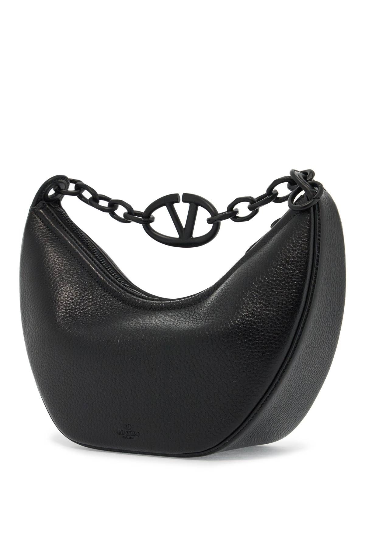 Shop Valentino Small Vlogo Moon Bag Hobo In Hammered Leather In Black