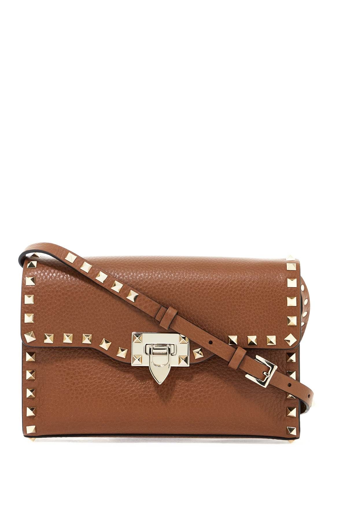 Shop Valentino Rockstud Small Crossbody Bag In Brown