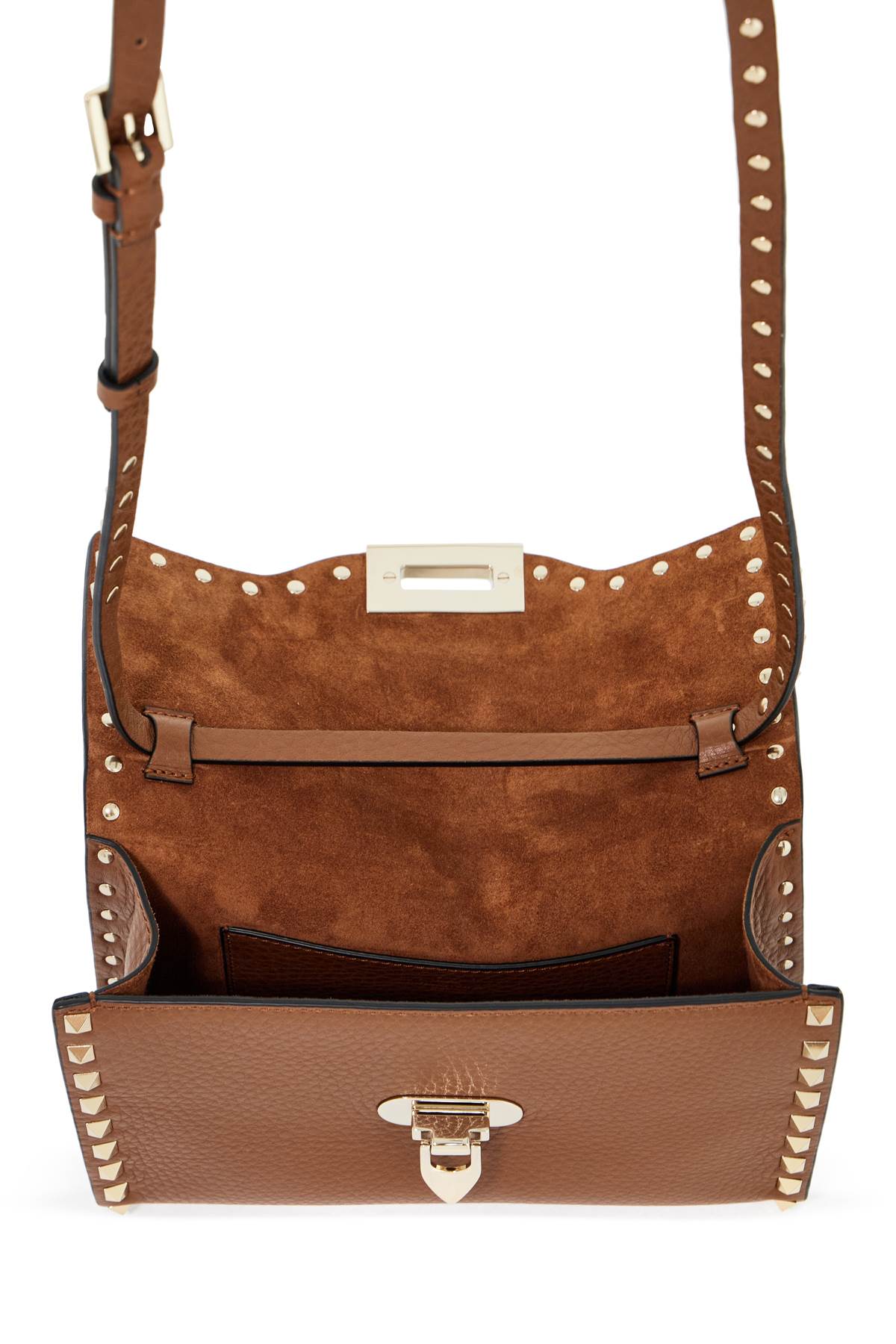 Shop Valentino Rockstud Small Crossbody Bag In Brown