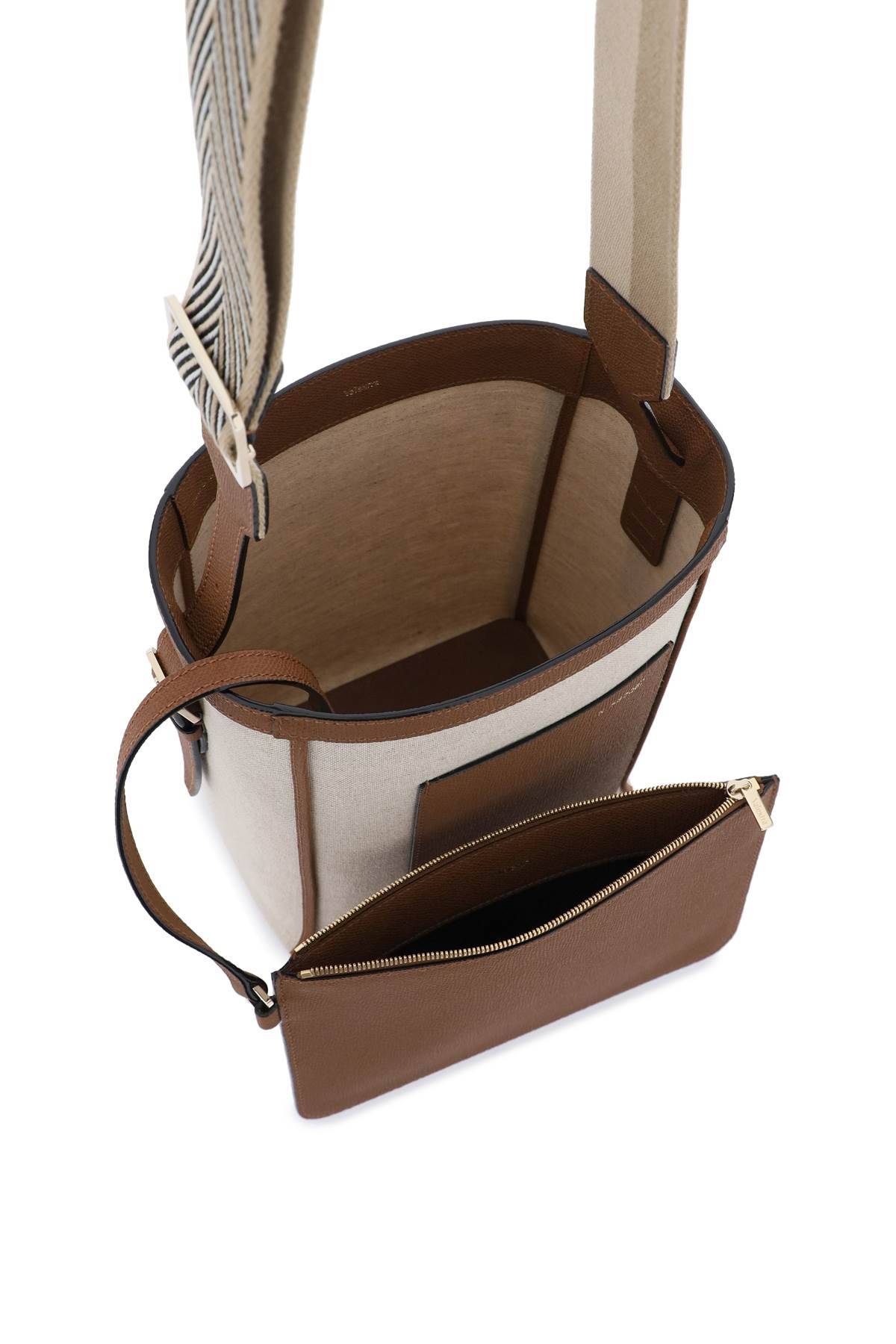 Shop Valextra Soft Canvas Mini Bucket Bag In Brown,neutro