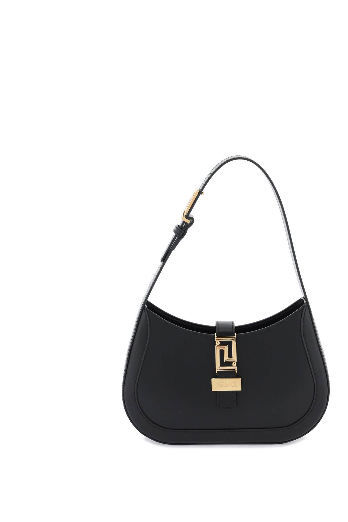 Shop Versace Greca Goddess Small Hobo Bag In Black