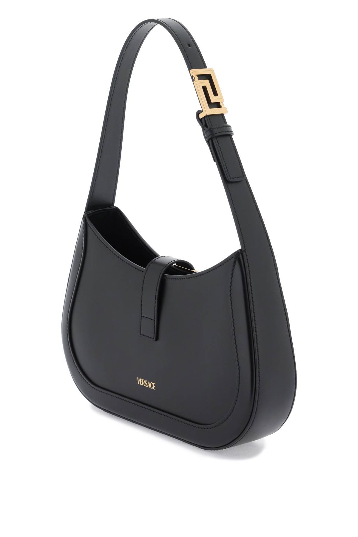 Shop Versace Greca Goddess Small Hobo Bag In Black