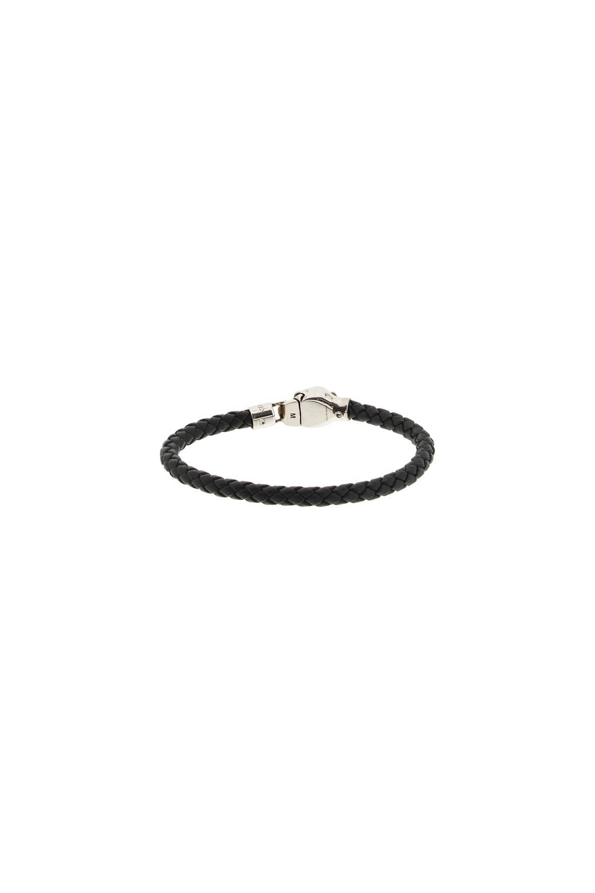 Shop Alexander Mcqueen Skull Braided Leather Bracelet In Black
